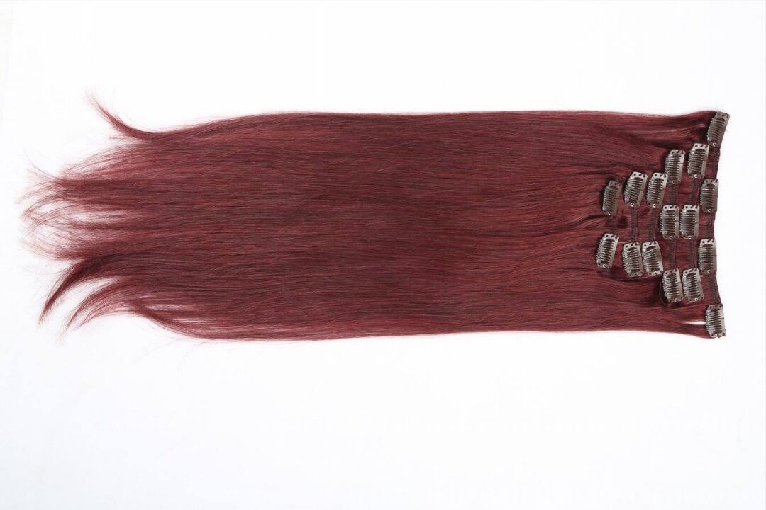 Premium 100% Virgin Hair Clip Extensions Ruby Red - Image 2