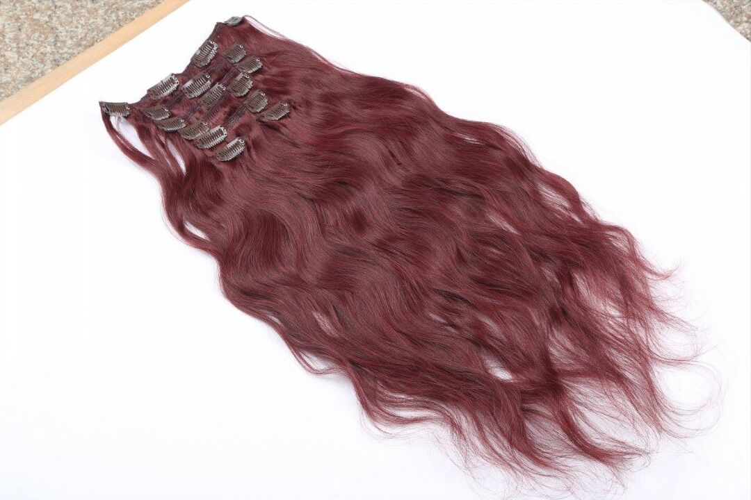 Premium 100% Virgin Hair Clip Extensions Ruby Red - Image 3