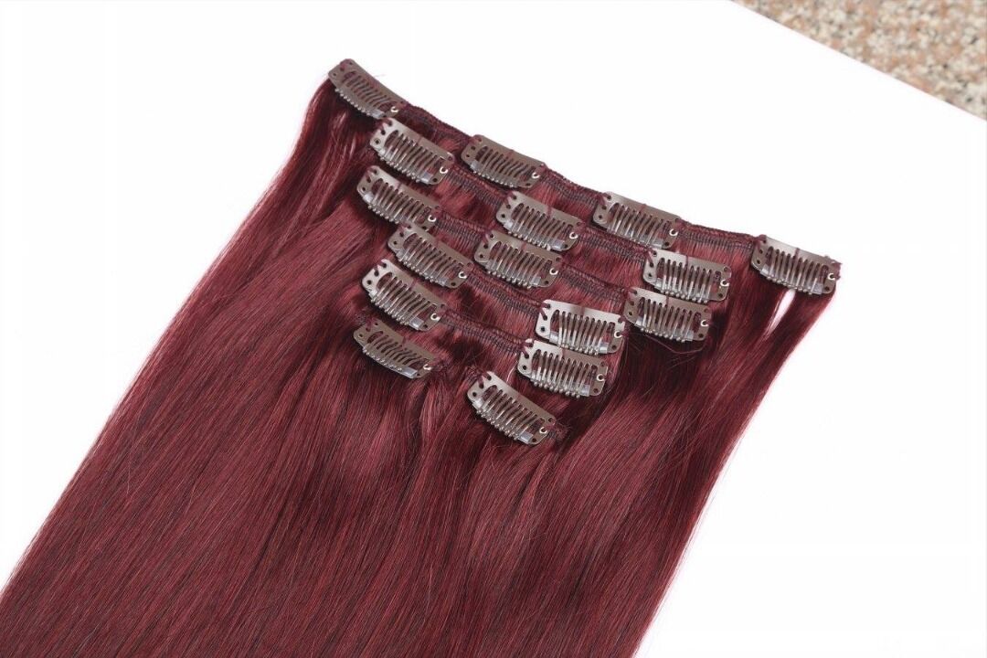 Premium 100% Virgin Hair Clip Extensions Ruby Red