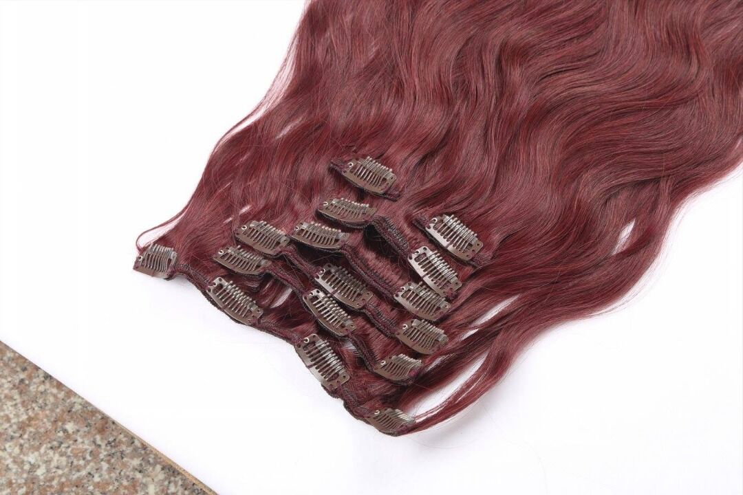 Premium 100% Virgin Hair Clip Extensions Ruby Red - Image 4